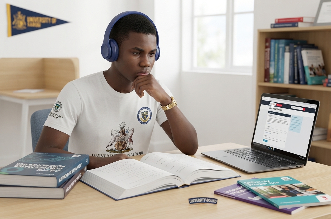 An A Level learner studying with university preparation materials