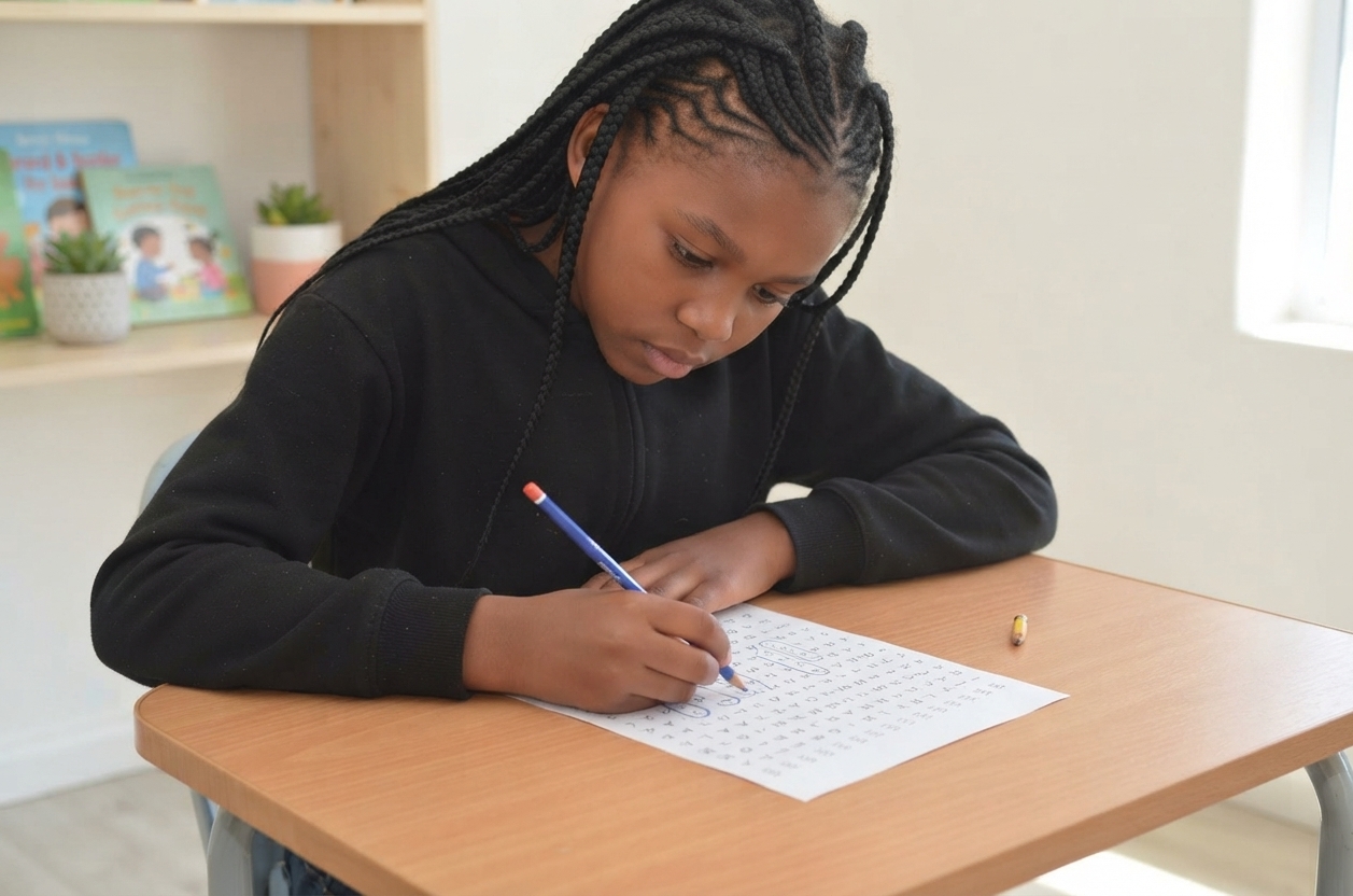 A learner working through material independently, at her own pace